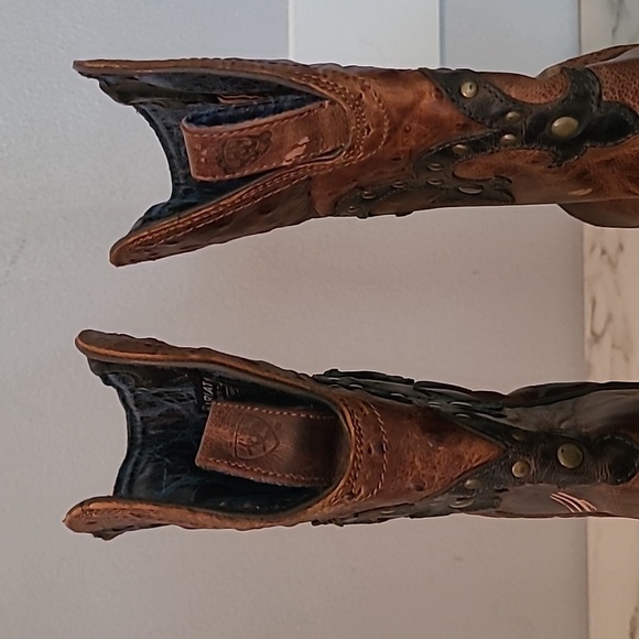 Ariat Leather Brown Textured Tooled Studded Snip Toe Western Cowgirl Boots 9.5 - Picture 10 of 16